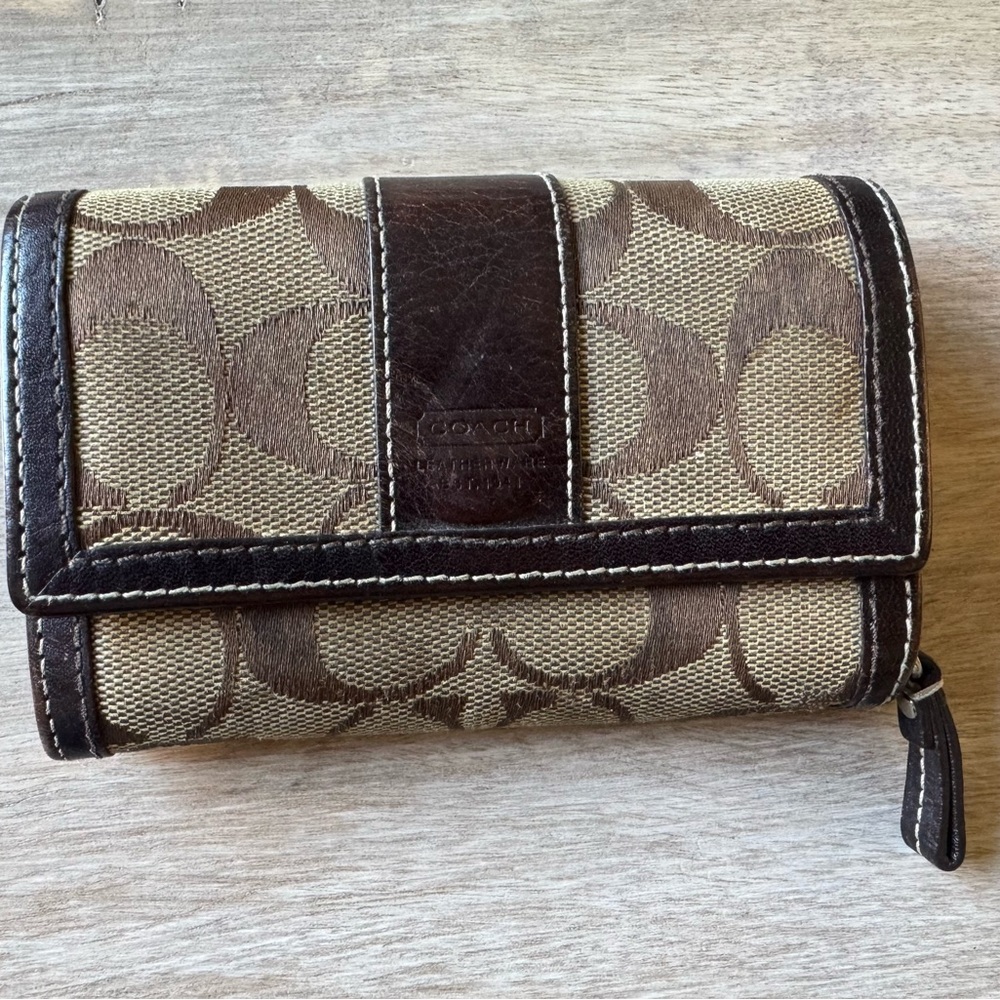 Coach Signature Canvas Wallet in Brown and Tan